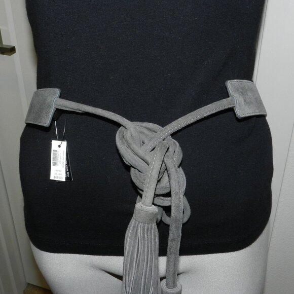 NWT White House Black Market Gray Suede Obi Waist Belt Size XS/S - Picture 3 of 4